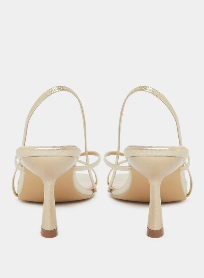 Styli Gold Strappy Kitten Heel Sandals